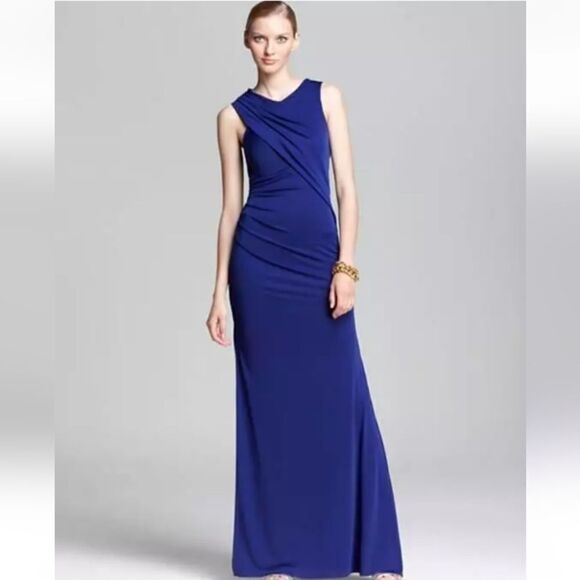 Stunning BCBG MAXAZRIA Simone Shoulder Drape Cut Out Gown XS Orient Blue - Picture 5 of 15